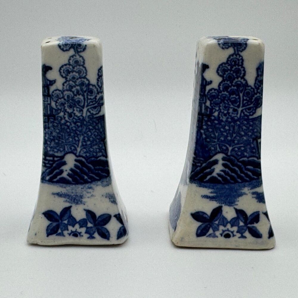 Vintage House of Blue Willow Salt & Pepper Shakers White Square Ceramic
